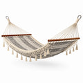 Amaca in cotone intrecciato con barre di legno, beige e grigio