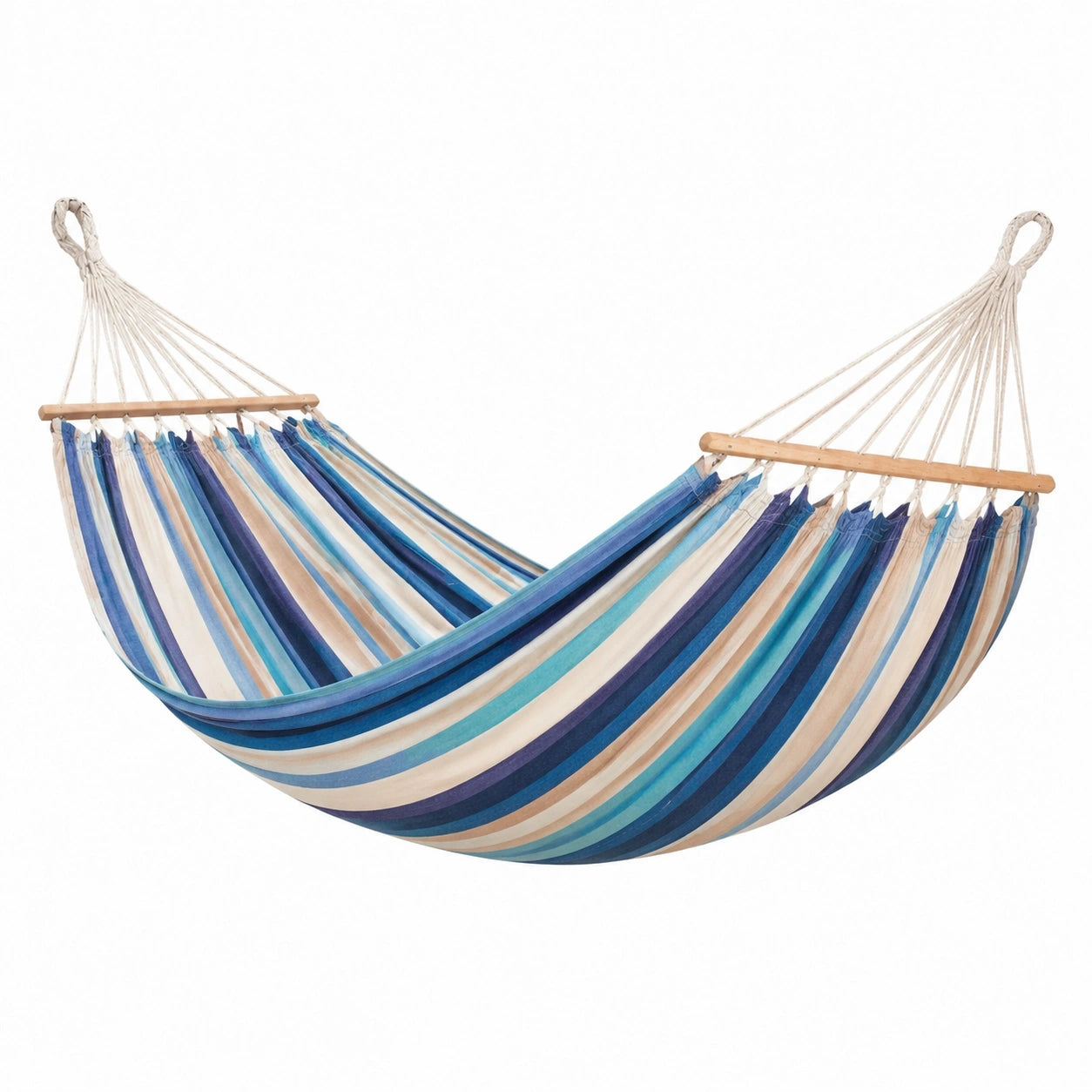 Amaca in Tessuto a Strisce Blu, Beige e Bianco 200x150 cm