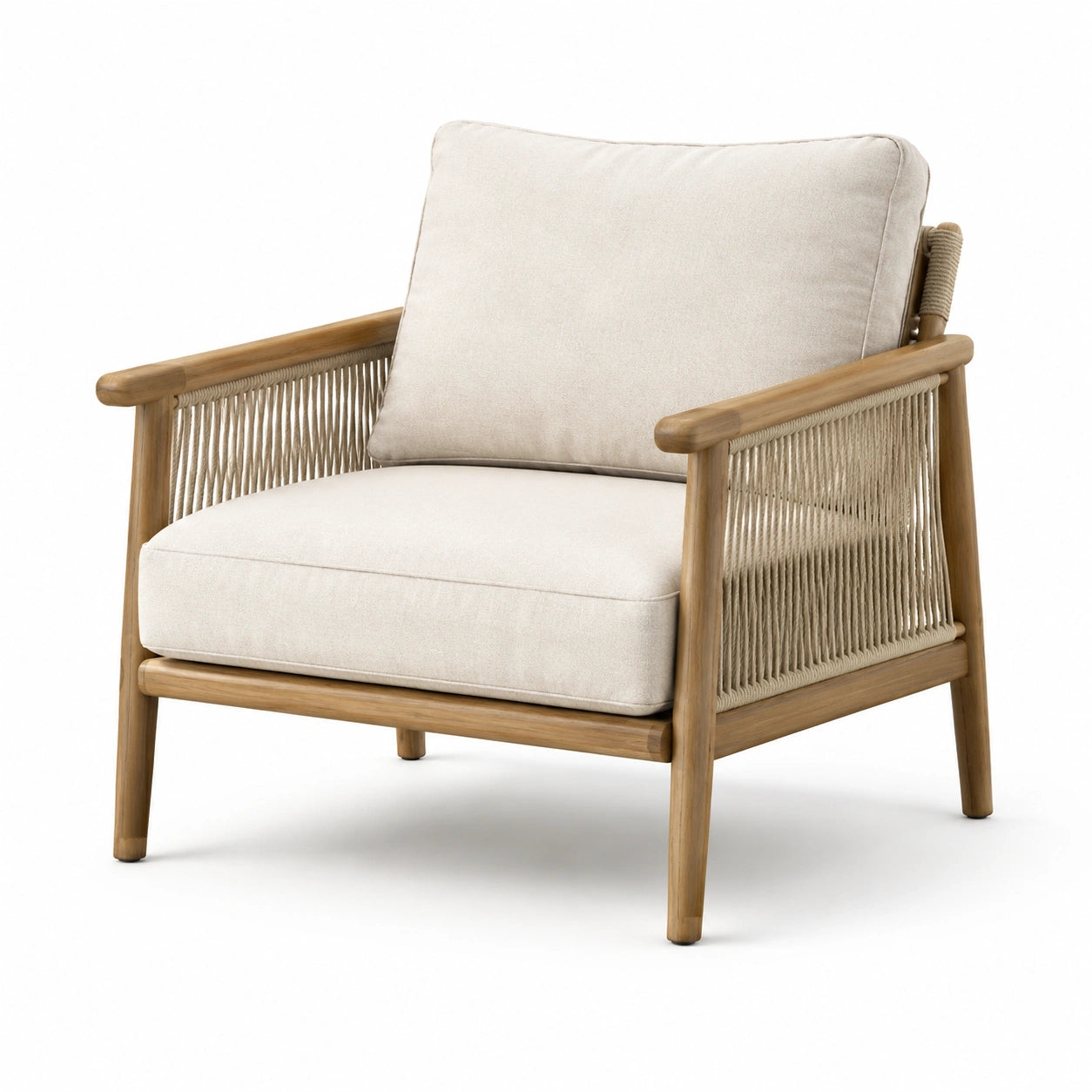 Poltrona in legno teak con cuscini beige