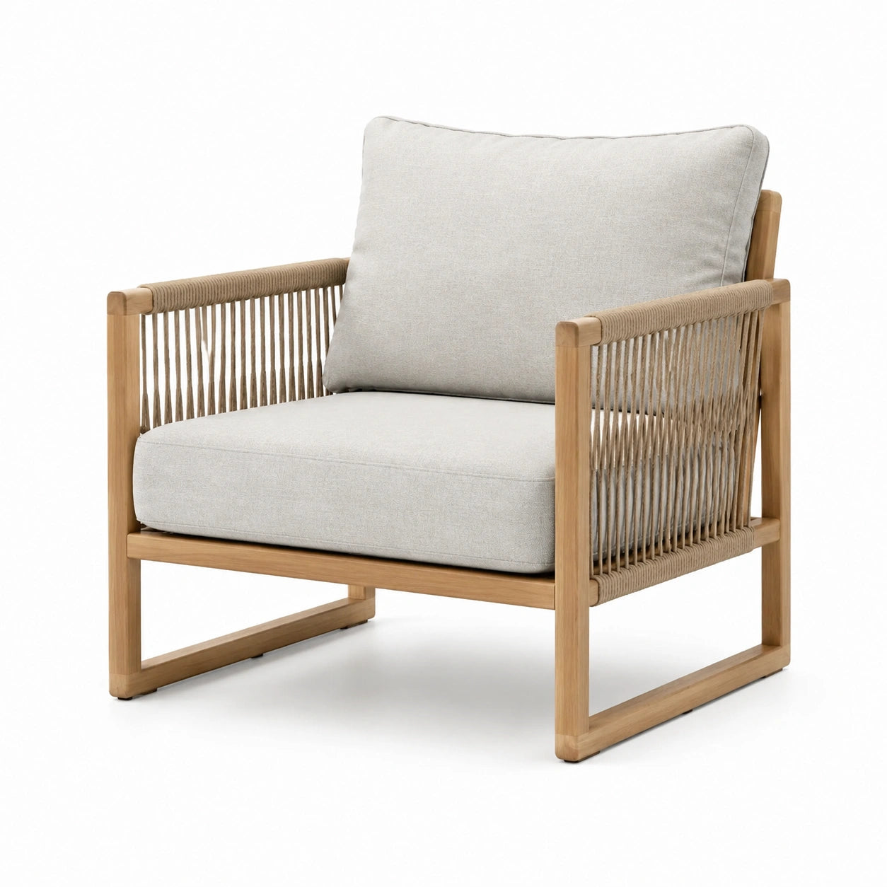 Poltrona in legno e corda sintetica beige 75x80x70 cm
