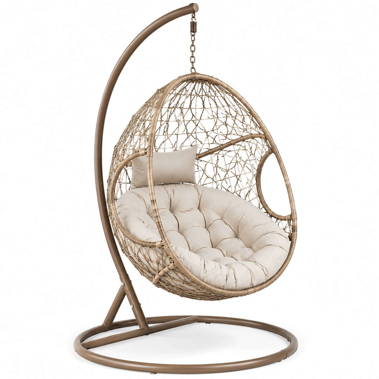 Sedia sospesa in rattan e acciaio con cuscino beige