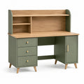 Scrivania in Legno MDF con Cassetti e Ripiani Verde Rovere