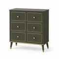 Cassettiera a 6 cassetti in MDF verde opaco con accenti dorati