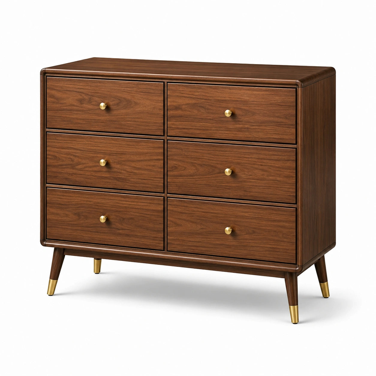 Cassettiera in legno con 6 cassetti e dettagli in ottone