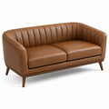 Divano in Pelle Marrone con Struttura in Legno