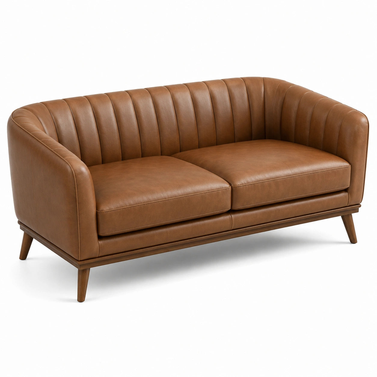 Divano in Pelle Marrone con Struttura in Legno