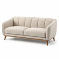 Divano a due posti in tessuto beige con gambe in legno