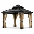 Gazebo in Metallo e Legno con Tende in Poliestere Beige