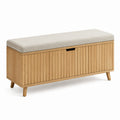 Panca contenitore in bambù con cuscino in tessuto poliestere beige, 120x40x45 cm