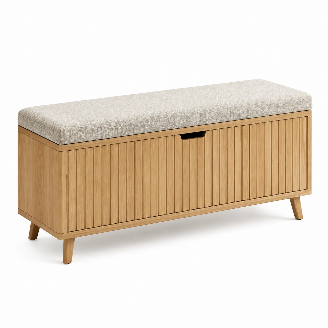 Panca contenitore in bambù con cuscino in tessuto poliestere beige, 120x40x45 cm