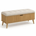 Panca contenitore in legno con cuscino in tessuto beige