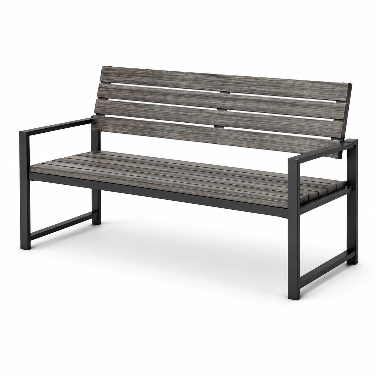 Panchina da giardino in legno composito e metallo grigio